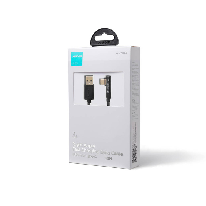Joyroom Cable USB C en ángulo - USB para carga rápida y transferencia de datos 3A 1,2 m negro (S-UC027A6)