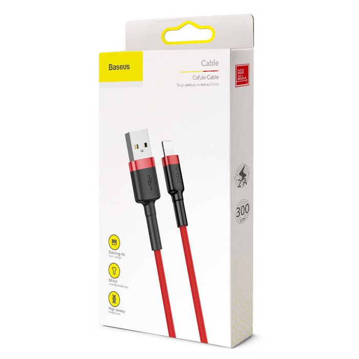 Câble Baseus Cafule Cordon nylon durable USB / Lightning QC3.0 2A 3M rouge (CALKLF-R09)