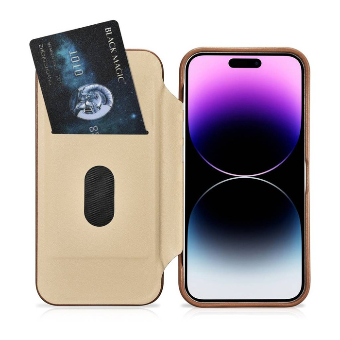 iCarer CE Premium Custodia Folio in Pelle iPhone 14 Pro Max Flip Magnetic MagSafe Custodia in Pelle Marrone (WMI14220716-BN)