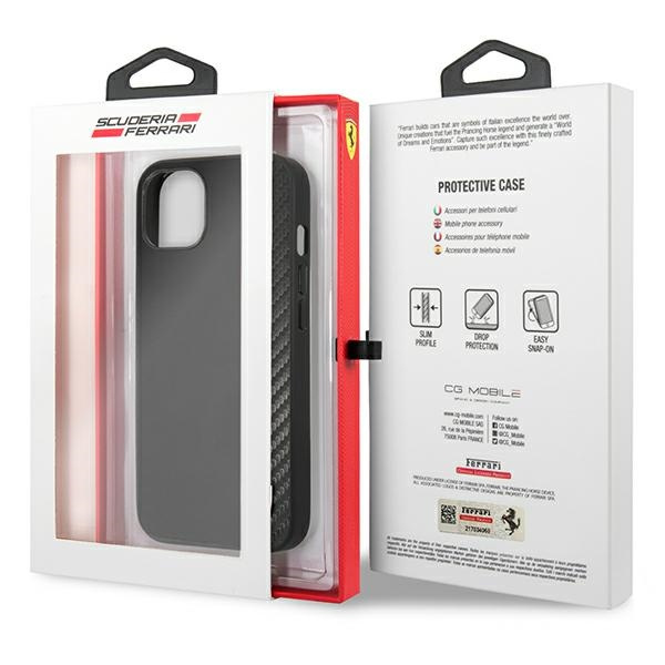Coque FERRARI Apple iPhone 13 Mini On Track Carbon Stripe Black Hardcase