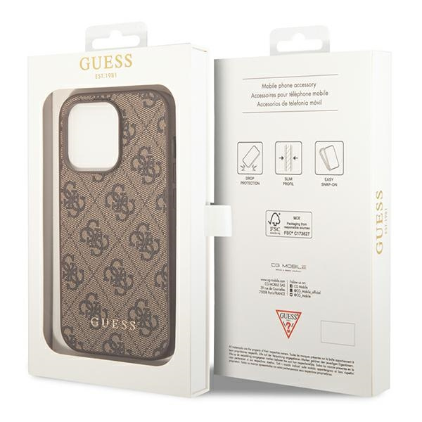Hülle GUESS Apple iPhone 14 Pro Max 4G Metall Gold Logo Braun Hartcase