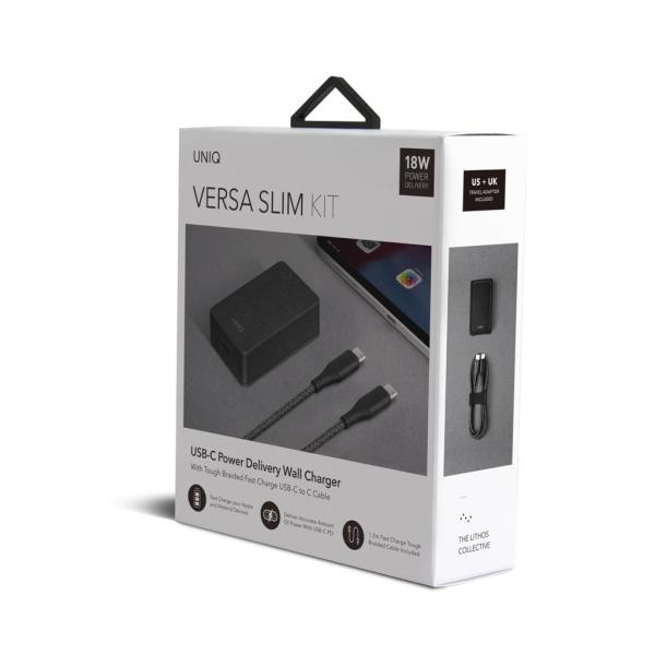 Ordine Uniq . Rete. Versa Slim USB-C PD 18W + cavo da USB-C a USB-C nero / nero antracite (collettivo LITHOS)