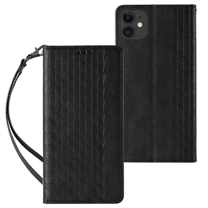 Magnet Strap Case pro iPhone 13 mini kryt peněženka + mini přívěsek na šňůrku černý
