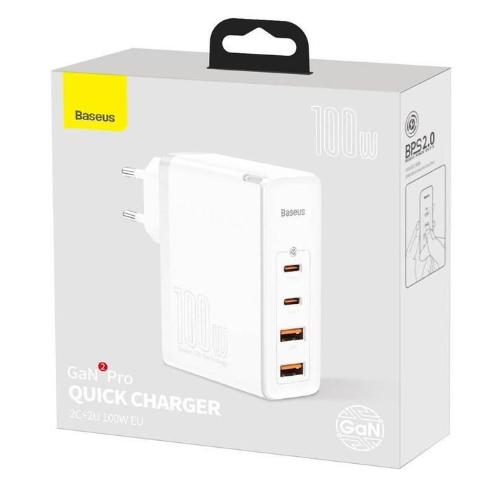Baseus GaN2 Pro Schnellladegerät 100W USB / USB Typ C Quick Charge 4+ Power Delivery weiß (CCGAN2P-L02)