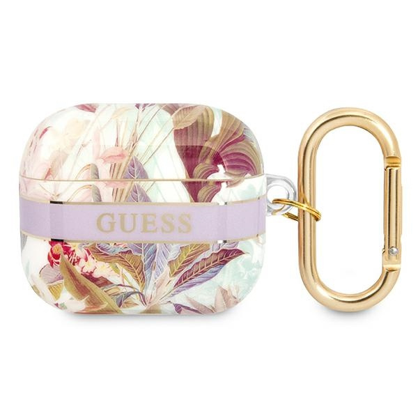 Hülle GUESS Apple AirPods 3 Abdeckung Blume Riemen Sammlung lila Case