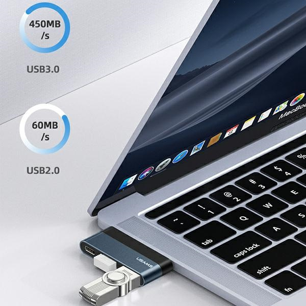 USAMS Adapter HUB USB 2.0/USB 3.0/USB-C grey/grey SJ490HUB01 (US-SJ490)