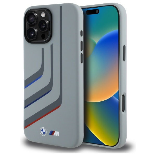 Cover BMW iPhone 16 Pro Max grigio/grigio durocase Linee di svolta in silicone MagSafe