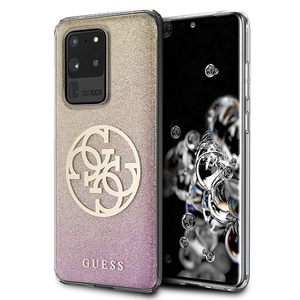 Case GUESS Samsung Galaxy S20 Ultra Glitter Gradient 4G Circle Pink Gold Hardcase