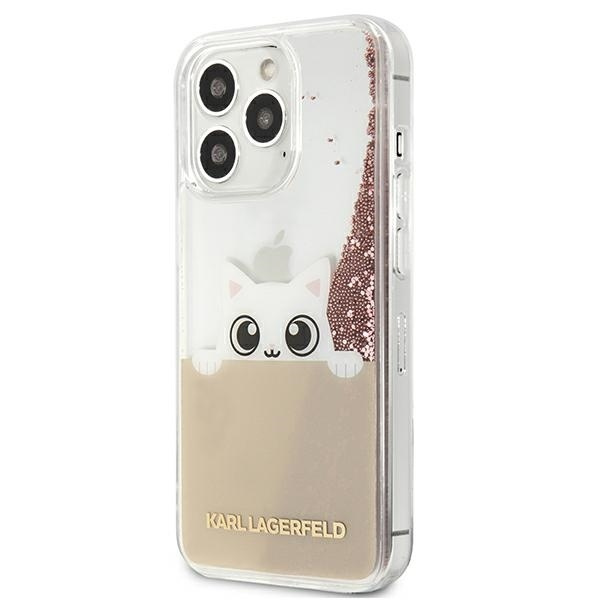 Pouzdro KARL LAGERFELD Apple iPhone 13 Pro Max Peek A Boo Liquid Glitter Pink Hardcase