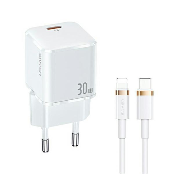 USAMS Network Charging. USB-C T45 30W PD3.0 +QC3.0 Fast Charging +cable U63 USB-C/Lightning white/white UXTZH02 (USAMS-UX)