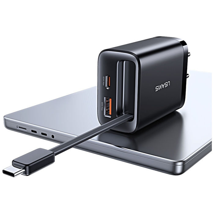 Ładowarka sieciowa USAMS Xiang Series    CC299 65W 1xUSB-C 1xUSB-A + kabel USB-C czarny