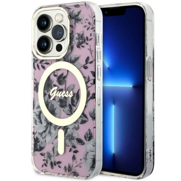 Cover Guess GUHMP14LHCFWSP iPhone 14 Pro 6.1" rosa/rosa rigidocase Fiore MagSafe Case