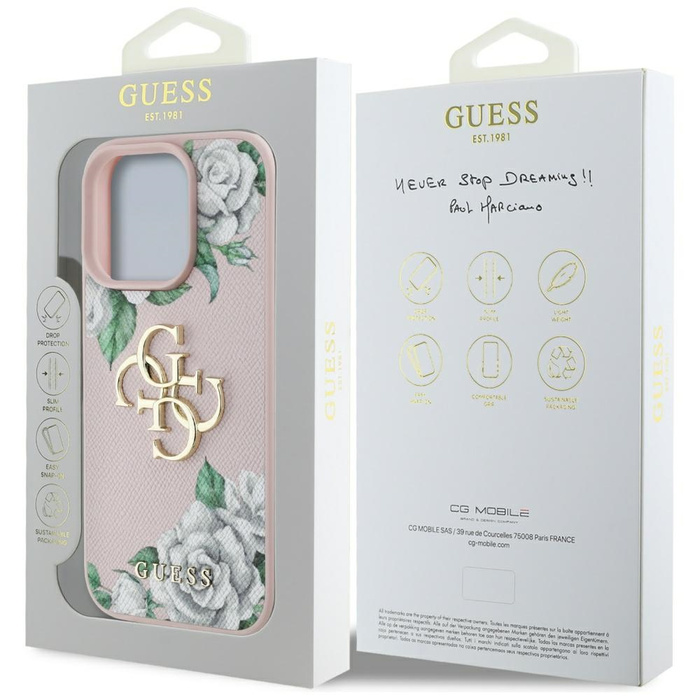 Etui Guess Grained Roses Big 4G logo do  iPhone 16 Pro Max różowy