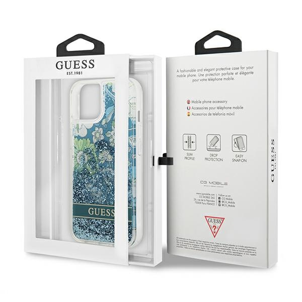 Hülle GUESS Apple iPhone 13 Mini Flower Liquid Glitter Grün Hartcase