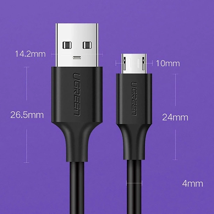 Kabel UGREEN USB-A Micro USB QuickCharge 3.0 2,4A 0,25 m černý