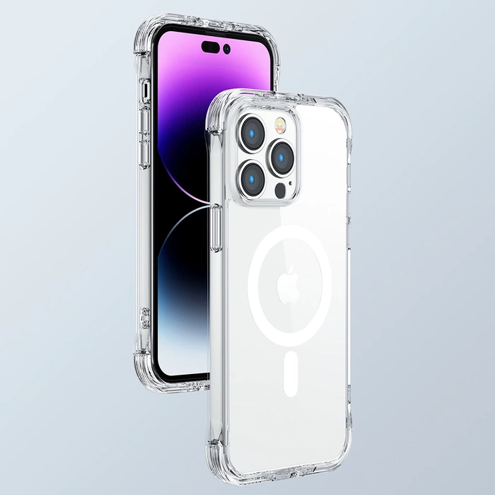 [APRÈS RETOUR] Joyroom Magnetic Defender Coque magnétique pour iPhone 14 Coque blindée avec support à crochets transparent (compatible MagSafe)