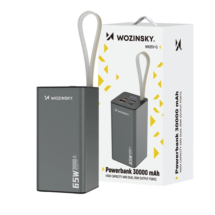 Powerbank Wozinsky K65+ 65W 30000mAh 2x USB-C, 1x USB-A 65W - szary