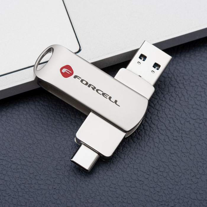Pendrive 32GB USB 3.2 Gen 1 (USB A / USB C) Forcell F-Data Metal Duo srebrny