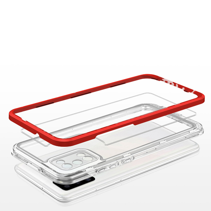 Cover trasparente 3in1 per Samsung Galaxy A03s (166) frame gel cover rossa