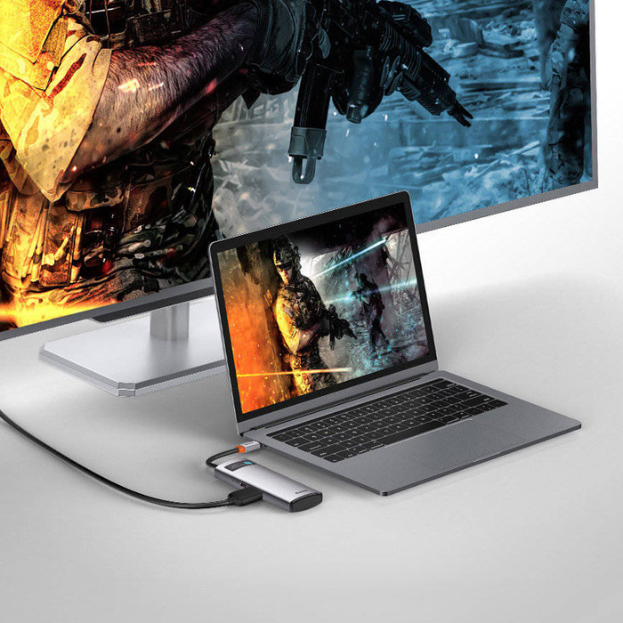 Baseus Metal Gleam Series 5-in-1 HUB multifunzione Type-C Docking Station Grigio 30Hz Versione Grigio