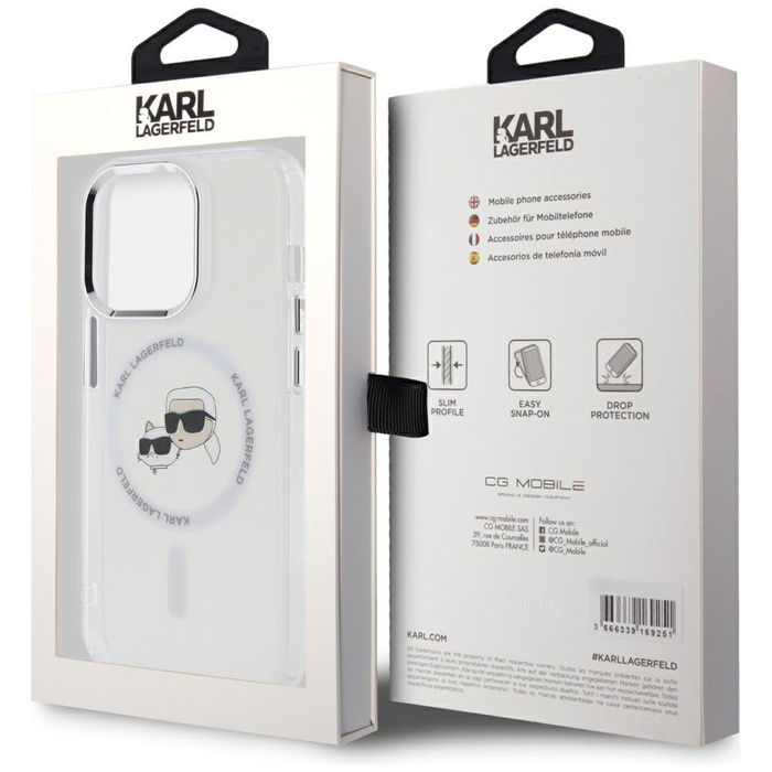 Karl Lagerfeld KLHMP14LHLSKCH iPhone 14 Pro 6.1" biały/white hardcase IML Metal Karl&Choupette Head MagSafe