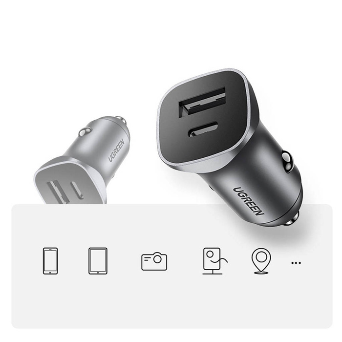 Ugreen fast nabíječka auto USB-A / USB-C 18W šedá (CD130)