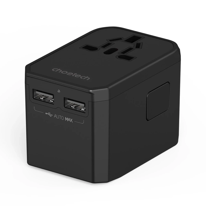 Caricabatterie da viaggio GaN USB-C USB-A 45W Choetech PD6045 con prese US EU UK AU - Nero