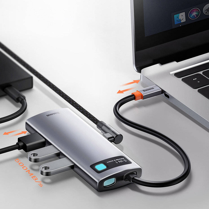 Baseus Metal Gleam Series multifunkční USB HUB 5v1 USB Type C PD 100W HDMI šedý (WKWG020013)