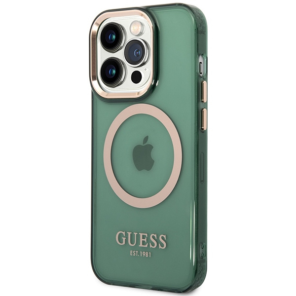 Guess GUHMP14XHTCMA iPhone 14 Pro Max 6,7" verde/khaki duro case contorno oro traslucido MagSafe