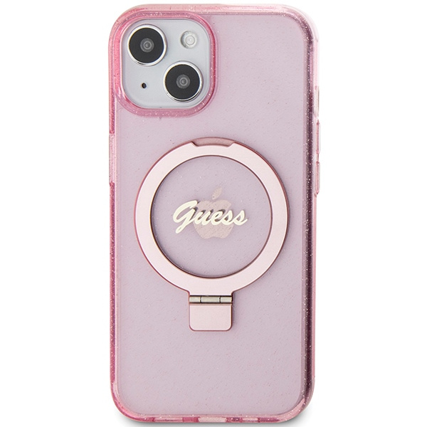 Etui Guess GUHMP15MHRSGSP iPhone 15 Plus 6.7" różowy/pink hardcase Ring Stand Script Glitter MagSafe Case