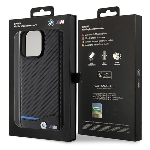 Etui BMW BMHCP15X22NBCK iPhone 15 Pro Max 6.7" czarny/black Leather Carbon Case