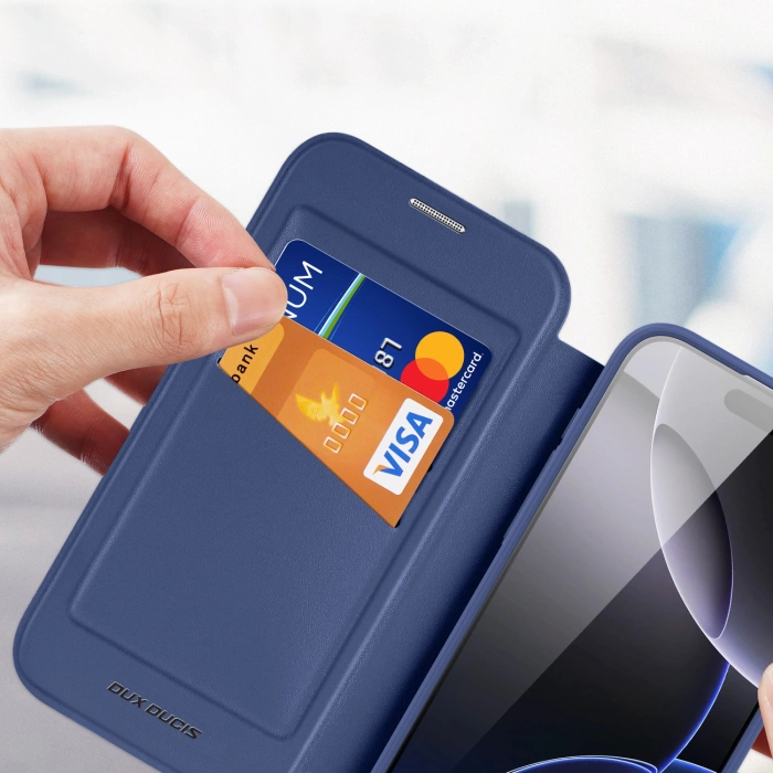 Dux Ducis Skin X Pro iPhone 17 Pro Hülle mit Wallet, MagSafe kompatibel - Blau