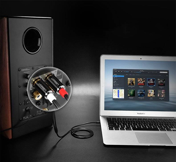 Uzelený Kábel audio kábel 3,5 mm mini jack - 2RCA 2 m čierny (AV116 10584)