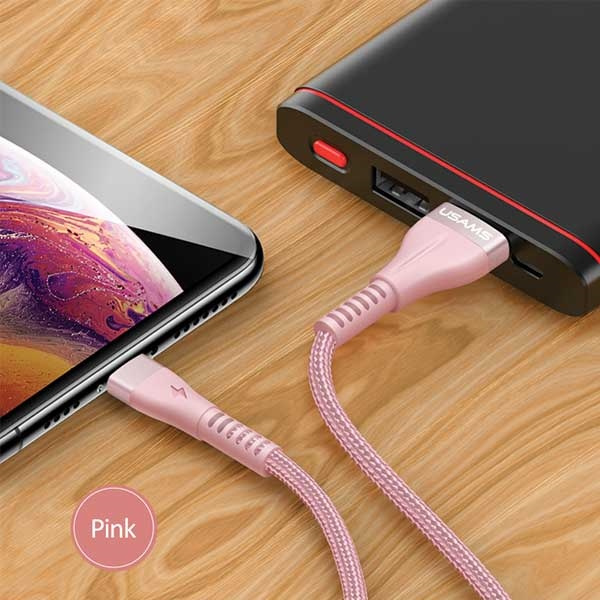 Cable Braided USAMS Lightning 2A Fast Charging 1.2m Pink