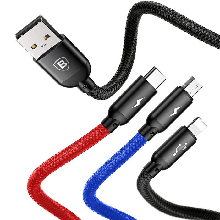 Cable USB Baseus 3in1 USB-C Lightning Micro 3.5A 0.3m black