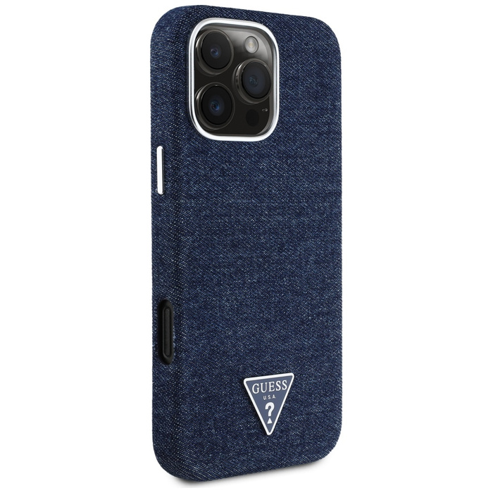 Etui Guess Denim Triangle Logo MagSafe   do iPhone 16 Pro niebieski