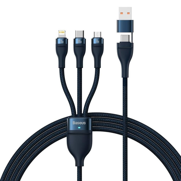 Baseus Flash Series II Cavo USB tipo C / USB tipo A - USB tipo C / Lightning / micro USB 100 W 1,2 m blu (CASS030103)