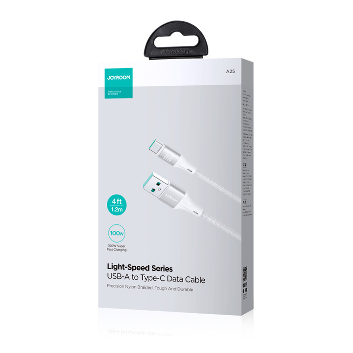 Joyroom Light-Speed ​​Series SA25-AC6 Cable de transferencia rápida USB-A / USB-C 100W 2m - Blanco