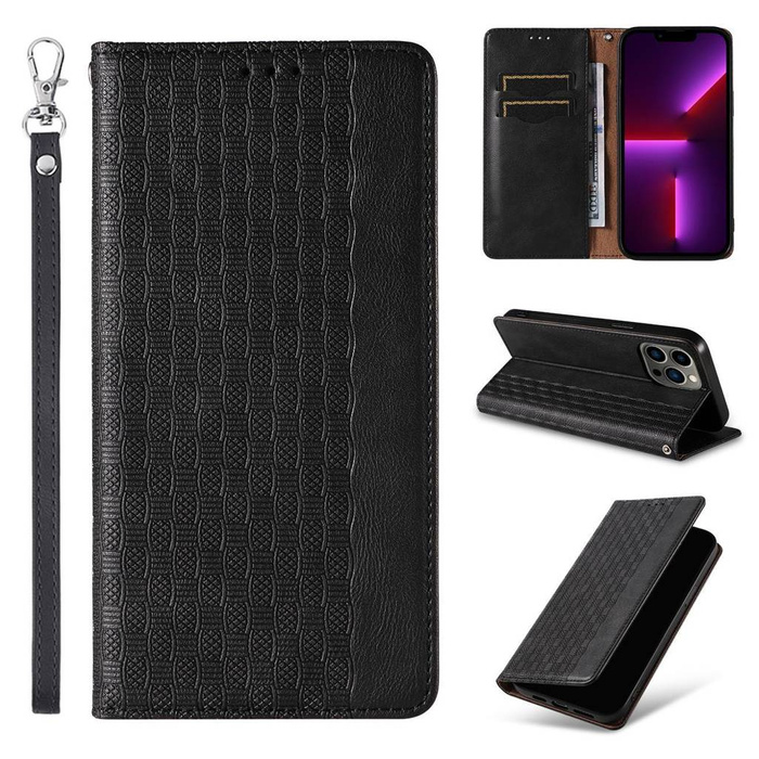 Magnet Strap Case für iPhone 12 Pro Max Tasche Wallet + Mini Lanyard Pendant Schwarz