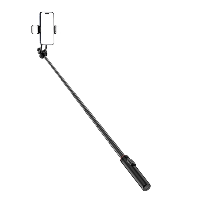 Selfie stick WC12YDS 1.3m aluminum alloy telescopic tripod with dual lamp and phone holder - black