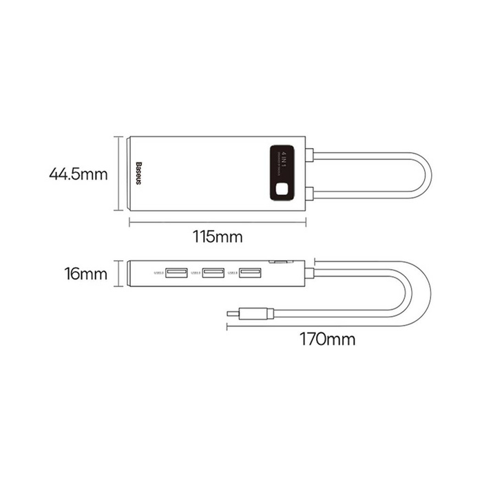 Baseus Metal Gleam Series 4 v 1 HUB Dokovací stanice USB typu C – 4 x USB 3.2 Gen. 1 (WKWG070013)