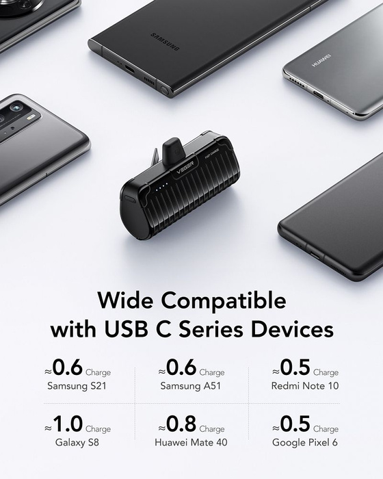 Powerbank Veger PlugOn (W0558) PD QC3.0 3A 20W 5000 mAh z wbudowanym złączem Typ C czarny