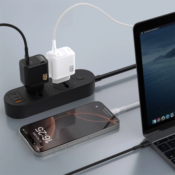 Dudao A28C 45W GaN Wandladegerät + USB-C Kabel - Schwarz