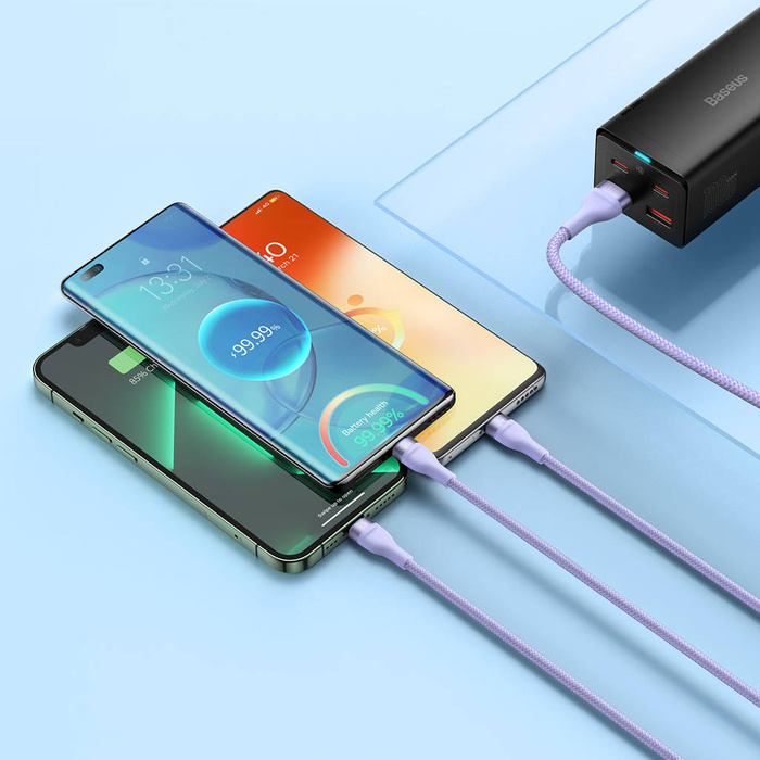 Baseus Flash Series Ⅱ 3in1 Cable with Fast Charging USB-A to USB-C / Micro-USB / Lightning 66W 480Mb/s 1.2m Purple