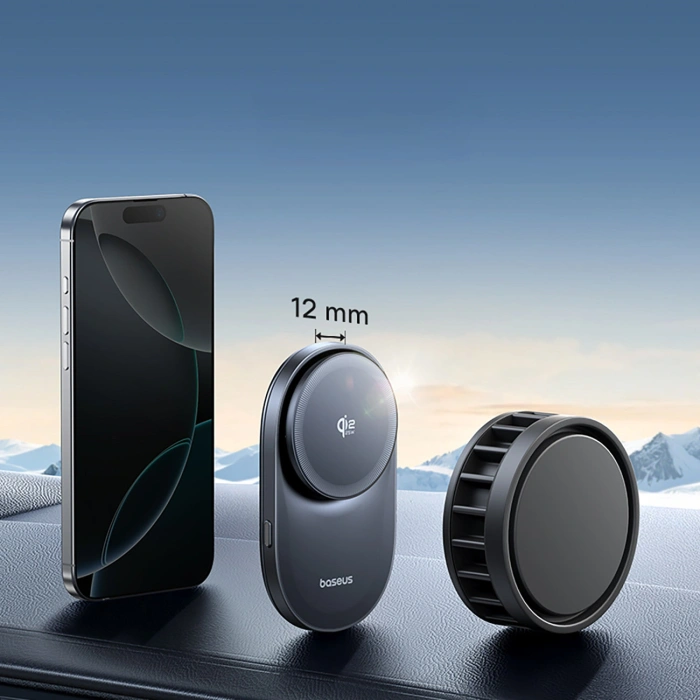 Uchwyt magnetyczny Baseus PrimeTrip VC2 Pro z ładowarką Qi2.2 z wentylatorem na kratkę nawiewu - czarny