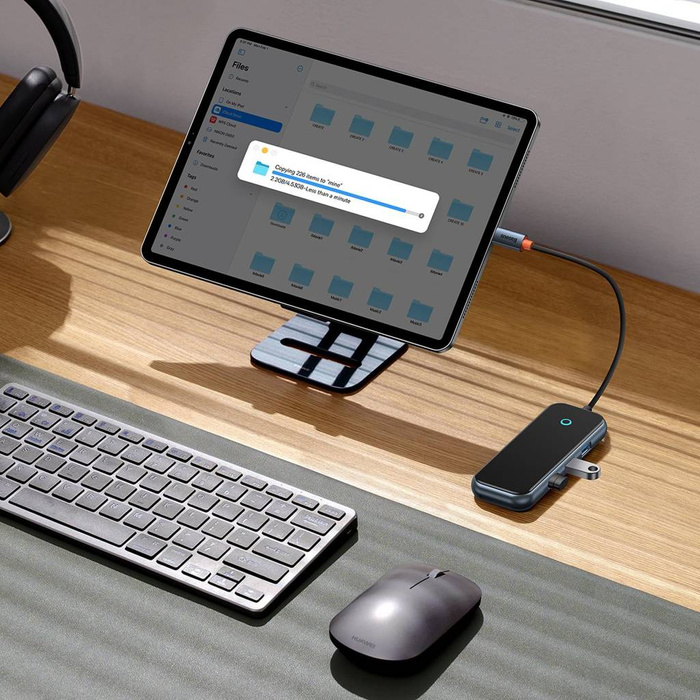 Estación de acoplamiento Baseus AcmeJoy HUB de 6 puertos (USB-C a USB-C PD y datos / 2xUSB3.0 / USB2.0 / HDMI / RJ45) gris oscuro (WKJZ010013)