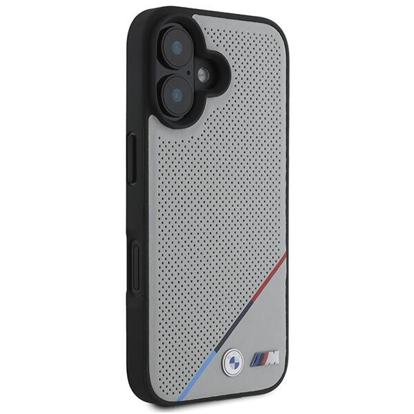 Funda BMW iPhone 16 6.1" gris/gris durocase M Perforated Tricolor Line MagSafe
