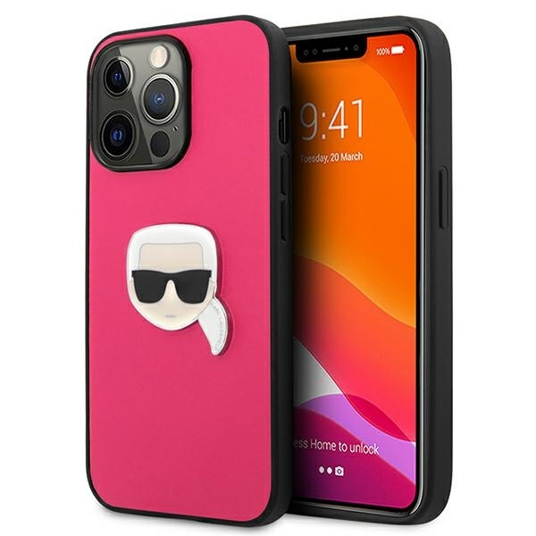 Case KARL LAGERFELD Apple iPhone 13 Pro Max Leather Iconic Karl`s Head Metal Pink Hardcase