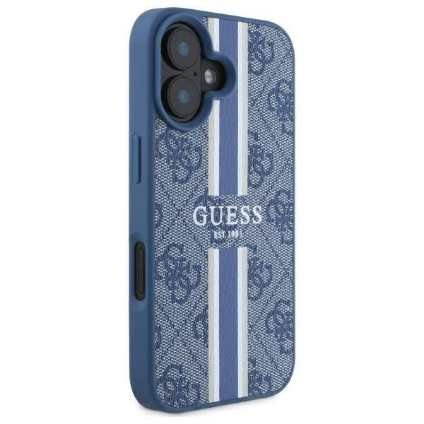 Etui Guess iPhone 16 6.1" niebieski/blue hardcase 4G Printed Stripes MagSafe
