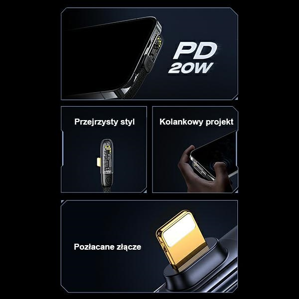 USAMS Kabel úhlový USB-C na Lightning PD 20W rychlonabíjení Iceflake Series 1,2 m černý/černý SJ583USB01 (US-SJ583)